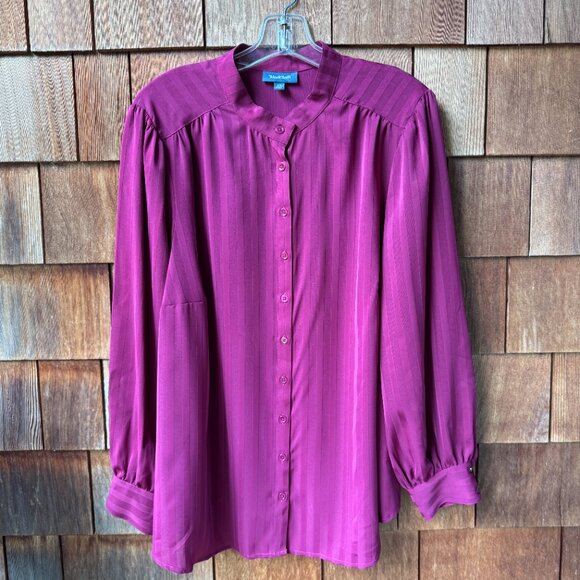 NWOT ModCloth Magenta Long Sleeve Button Down Blouse in Women's 2X - Picture 5 of 10